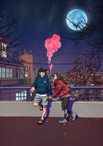 A boy and a girl smoking