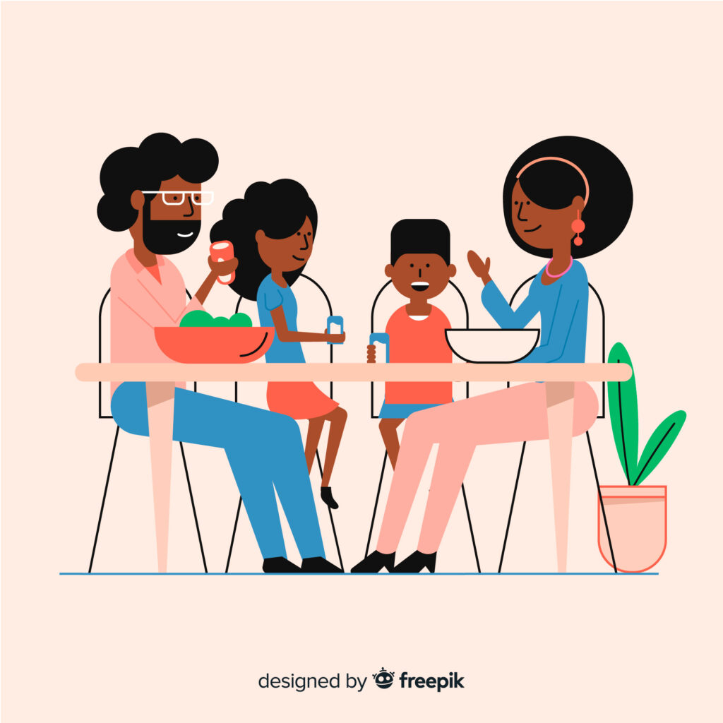 Family sitting around a table